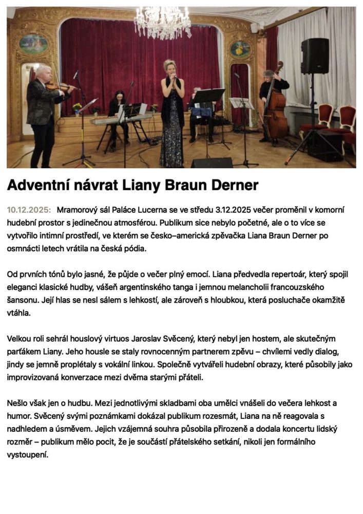 Adventní návrat Liany Braun Derner