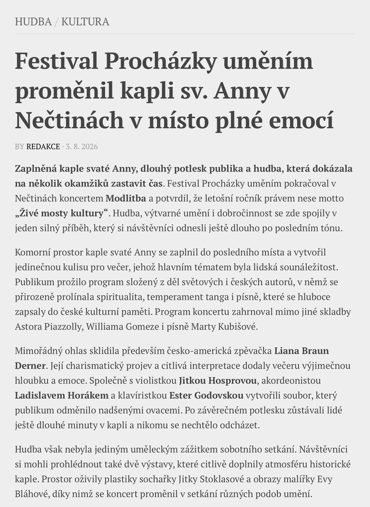 Festival Procházky uměním proměnil kapli sv. Anny v místo plné emocí